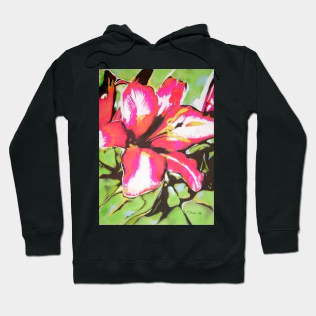 stylized abstract red Lily flower Hoodie by pollywolly